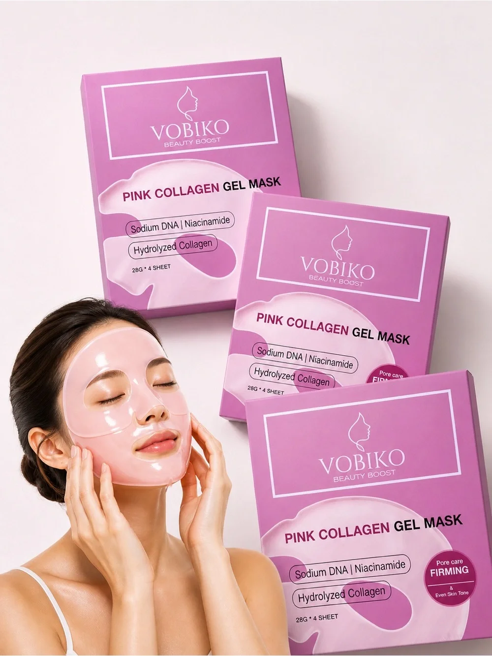 PDRN Pink Collagen Hydrogel Face Masks 12 Pack Sodium DNA Glass Skin VOBIKO Set